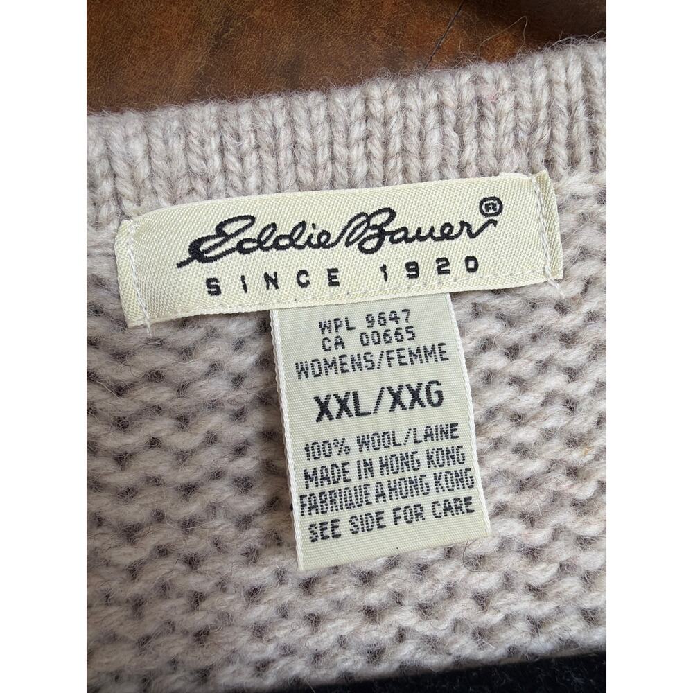 Vintage Eddie Bauer Cream Tree Pattern Wool Sweater Size XXL - Picture 6 of 7